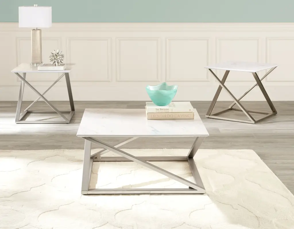 Zurich 3-Piece White Wood Occasional Table Set steve silver furniture