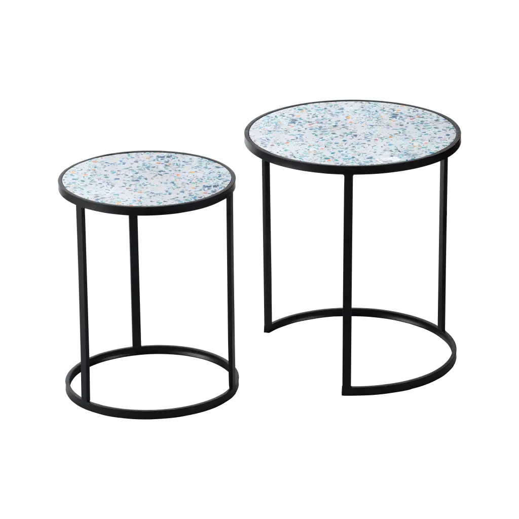 Set 2 Round End Tables Stacking Side Tables Sturdy Metallic Frame Modern Design w2078