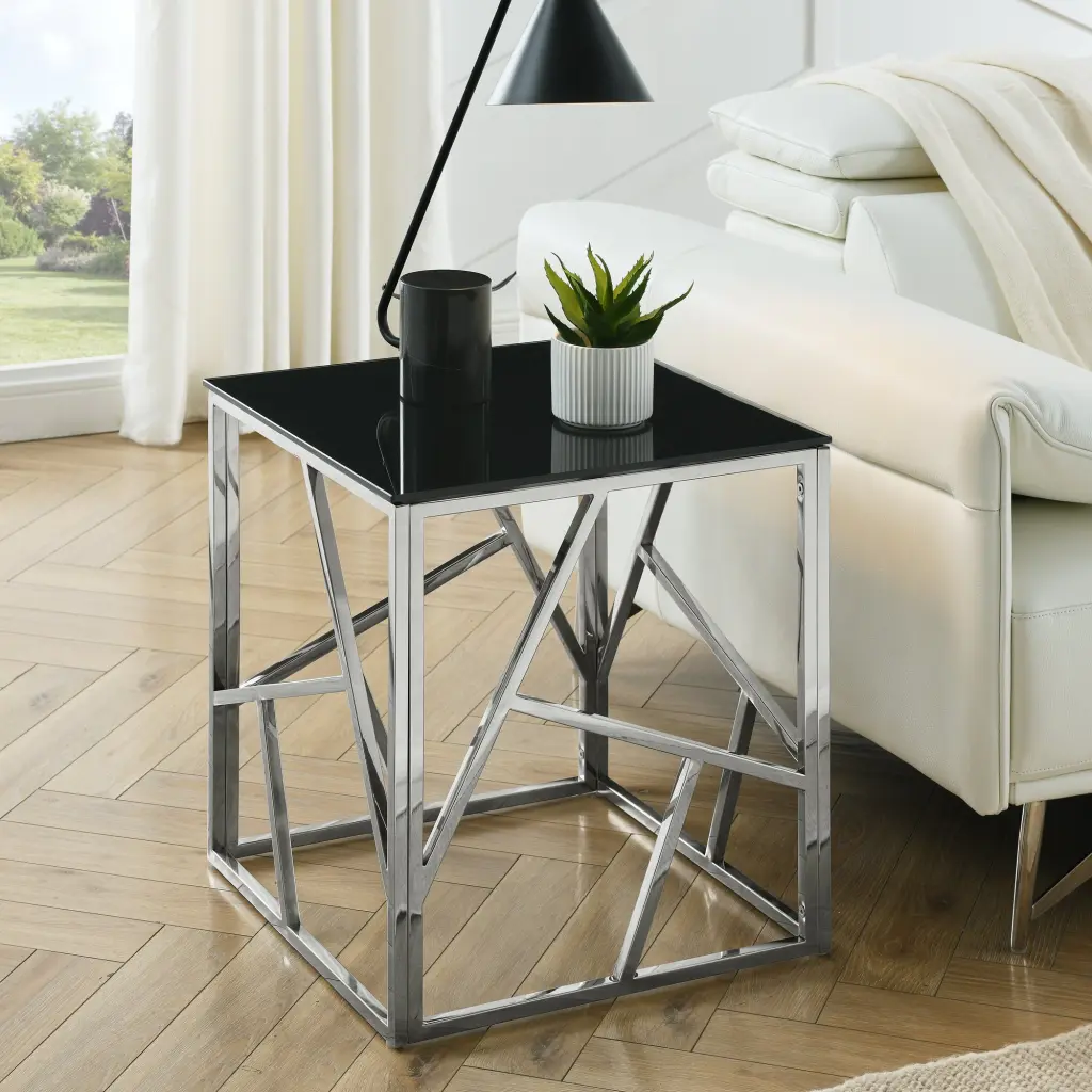 20 Inch Modern Crystal End Table Geometric Metallic Frame Accent Table woker furniture