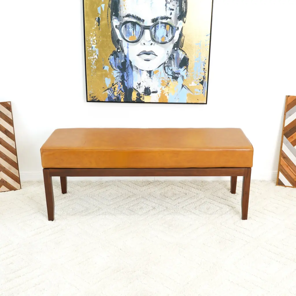 Austin Bench Antique Tan Leather Rustic Espresso Finish ashcroft furniture
