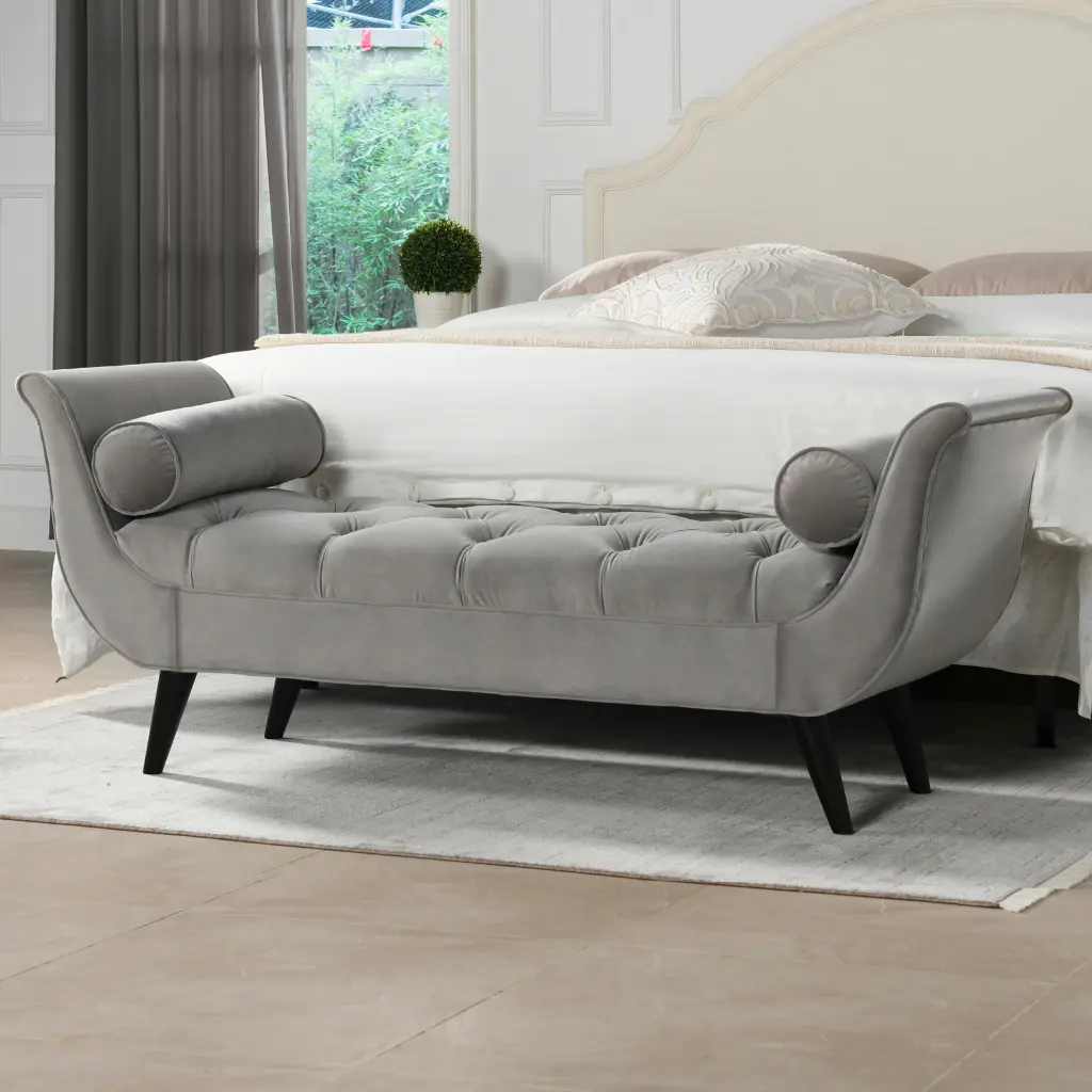 Alma Tufted Flared Arm Entryway Bench Opal Grey Velvet jennifer taylor home