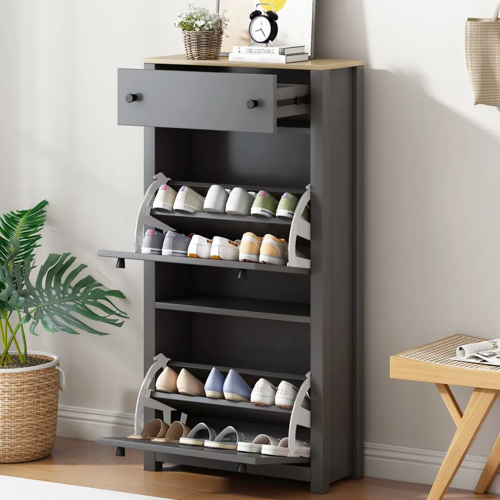 Practical Entryway Organizer 2 Flip Drawers Wood Grain Pattern rnb