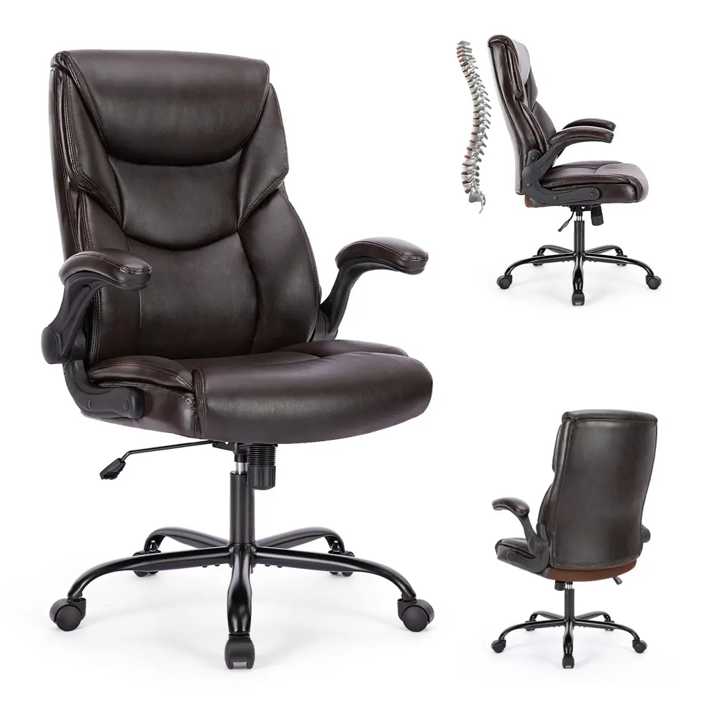 Sweetcrispy Executive Stationery PU Hide Desk Chair High Back Flip Up Arm w2201