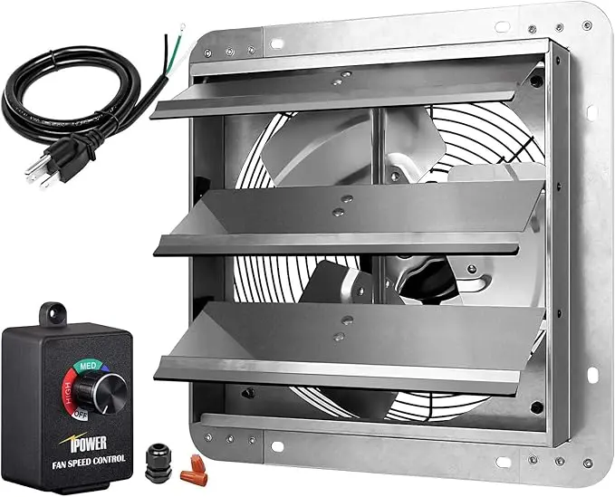 14 Inch Wall Mounted Shutter Exhaust Fan Speed Regulator and Power Cord w1134dhs