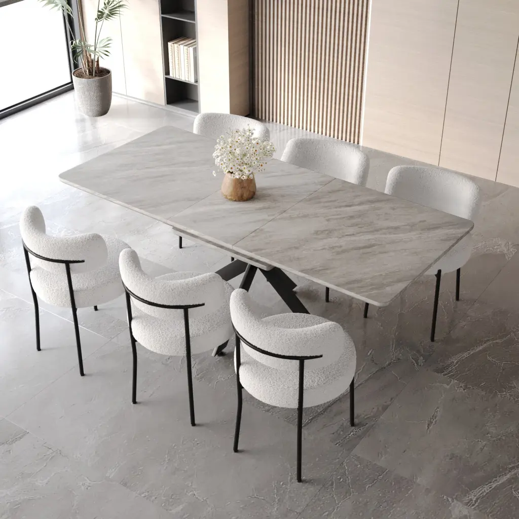 Extendable Dining Table Set 6-8 Person - Curved Design Dining Room nuoli furniture