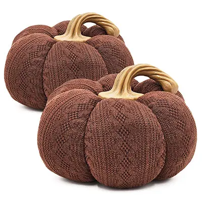 Set 2 Dark Brown Pumpkin Ornament Decor 8.3X8.3X5.3 Inch Fall Home Decor evergreen decor