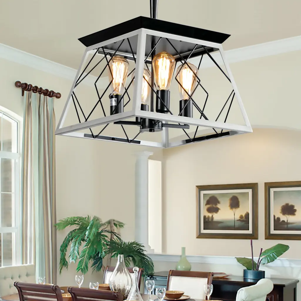 4 Light Farmhouse Chandelier Dining Room White No Bulbs Included lighting commune