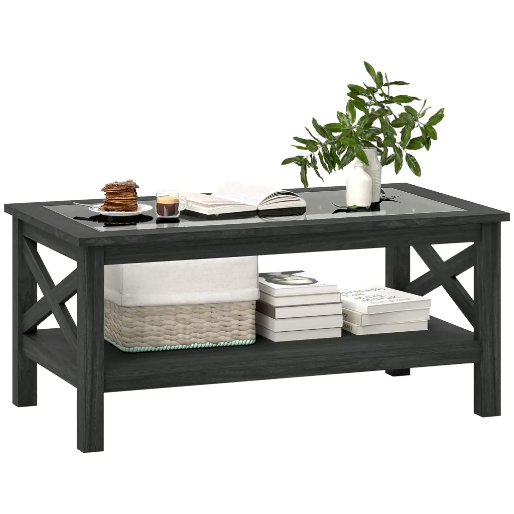 Homcom Crystal Coffee Table Modern Farmhouse Center Table Storage aosom business