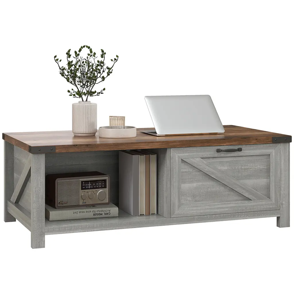 Homcom Farmhouse Coffee Table Storage And Drawer Rustic Style Living Room Furniture aosom business