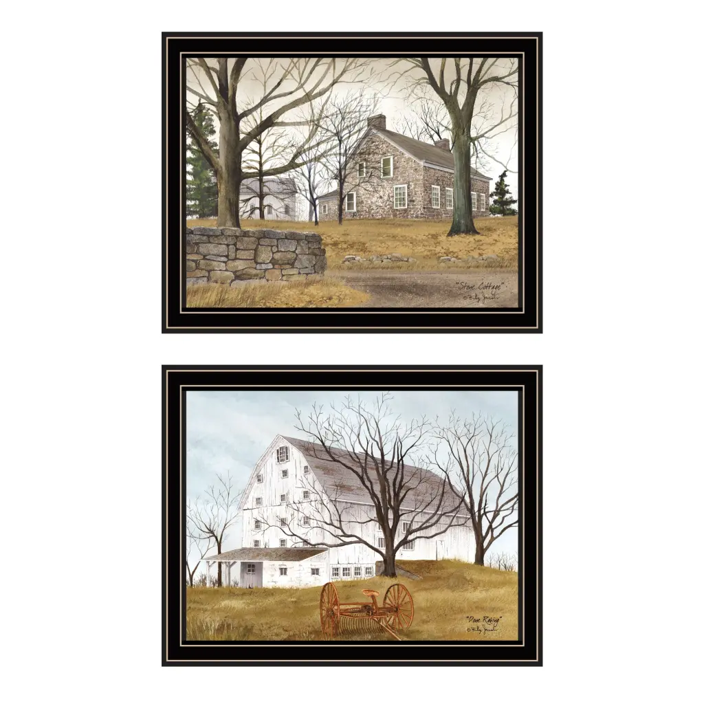 2 Piece Vignette Stone Cottage Farmhouse White Wooden Barn Hay Décor trendy decor 4u