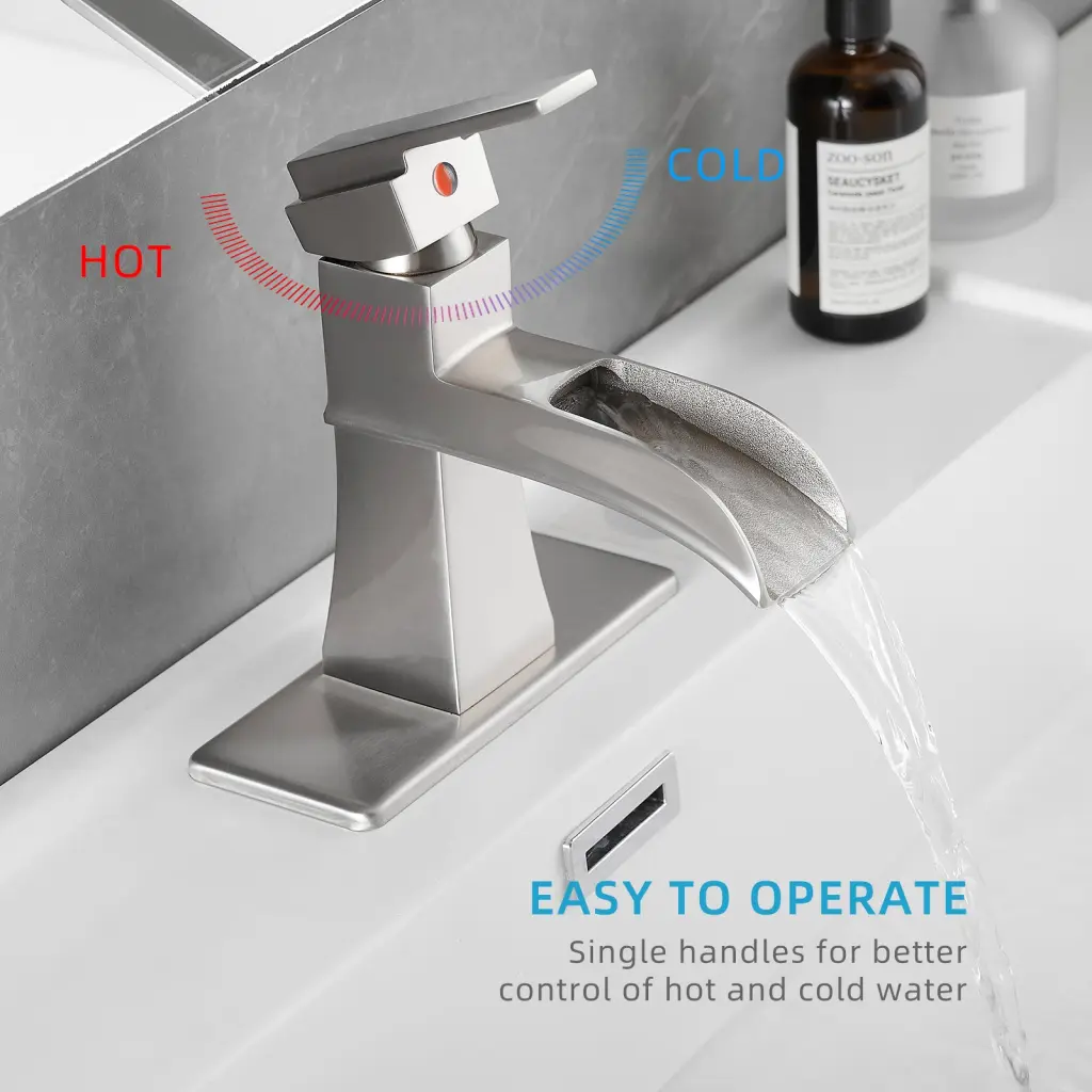 Sink Faucet Deck Plate Waterfall Spout - Includes Pop Up Drain and Modern Design flg