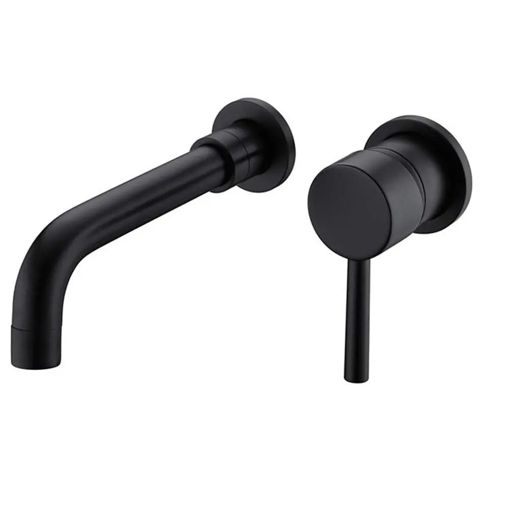 Wall Mount Single Handle Bathroom Faucet Matte Black Copper Alloy mexile