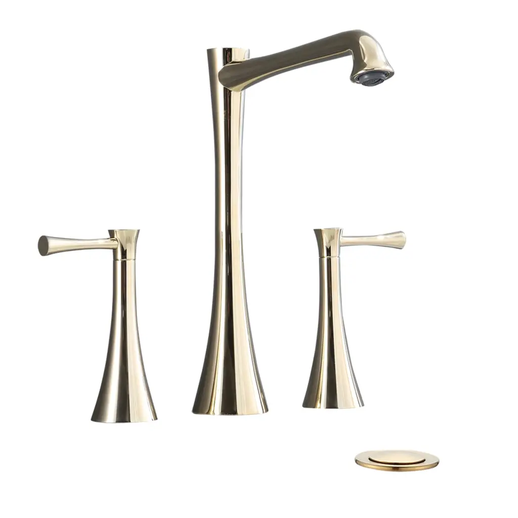Widespread 2 Handles Bathroom Faucet Drain Assembly Precious Metal Finish mexile