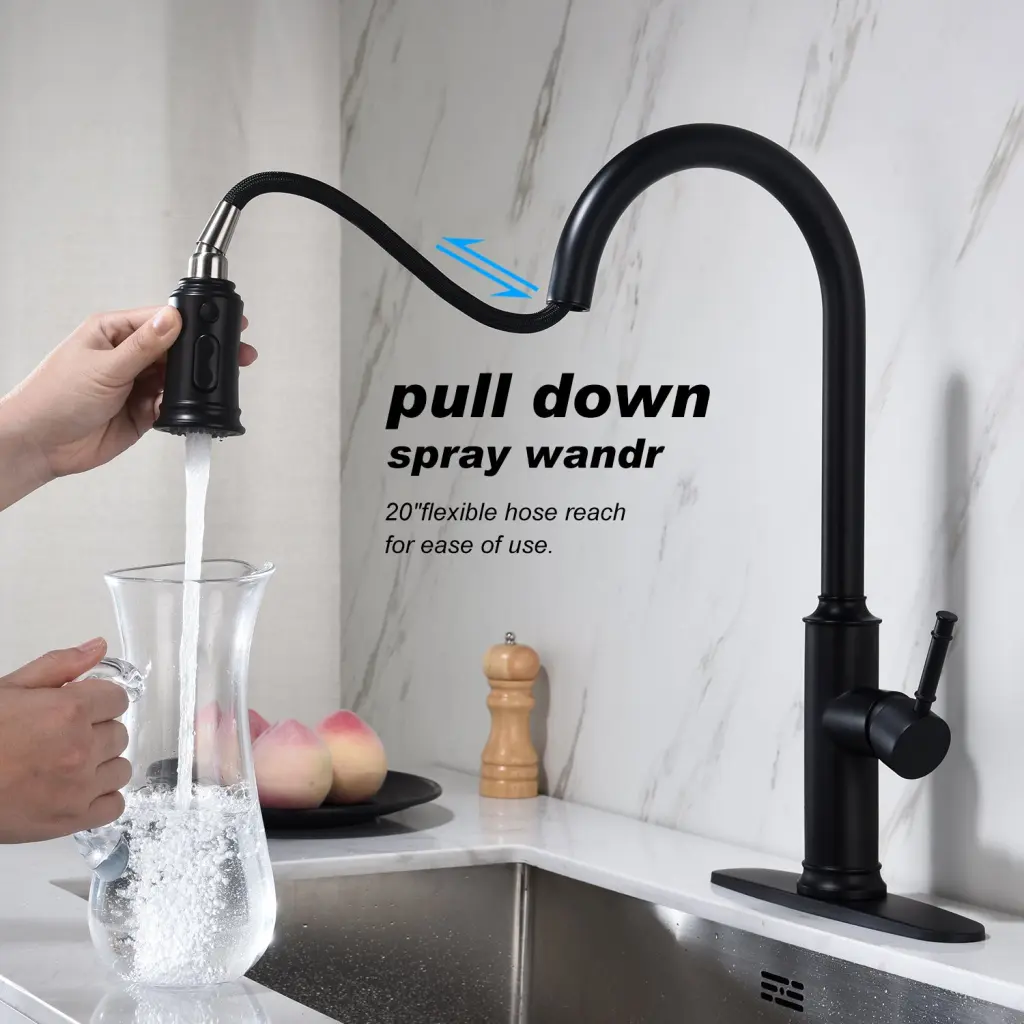 Matte Black Stainless Alloy Metal Kitchen Faucet Pull Out Sprayer rnb