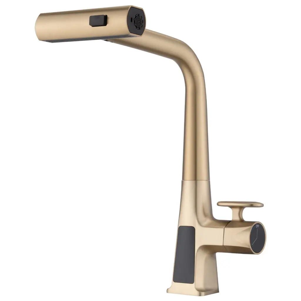 Gold Waterfall Kitchen Faucet Temperature Display Single Handle sihua sanitary ware
