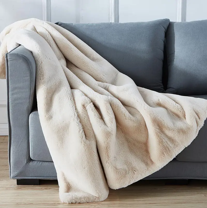 Cassilda Premium Chinchilla Faux Fur Throw Blanket 50x60 Inches Beige Polyester Cozy Soft Blanket furnings