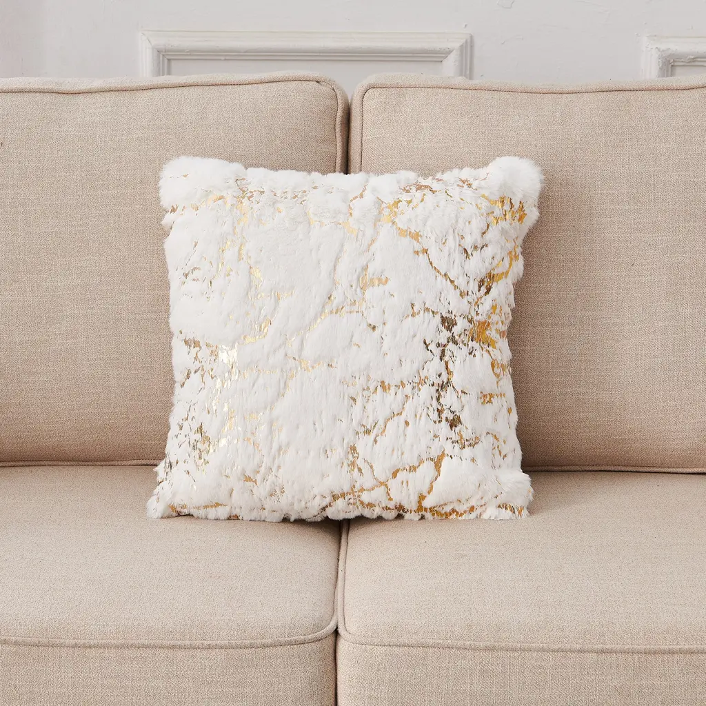 Premium Chinchilla Faux Fur Gilded White Pillow 20 Inch 20 Inch Decorative Throw Pillow furnings