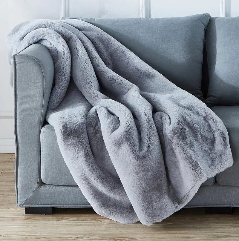Cassilda Premium Chinchilla Faux Fur Throw Blanket 50x60 Inches Grey furnings