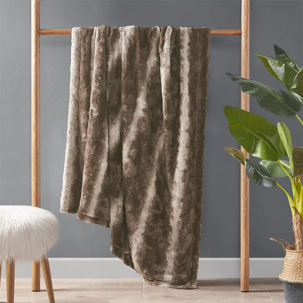 Oversized Faux Fur Throw Brown Polyester Cozy Living Room Blanket jla