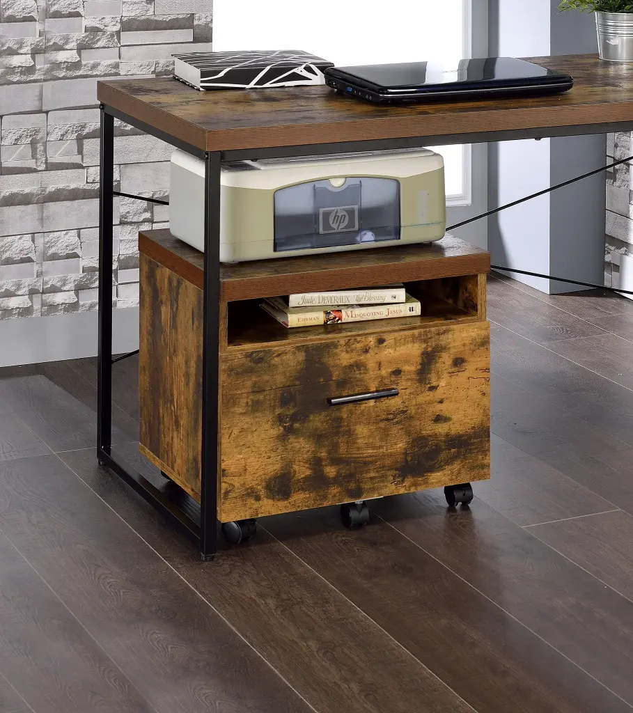 Bob Weathered Oak Black Finish File Cabinet Synthetic Timber Storage Cabinet urban nest