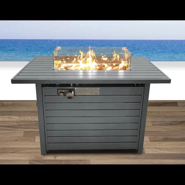 42 Inch Propane Fire Pit Table Lid Gray Alloy Metal Outdoor Heating lsi patio furniture