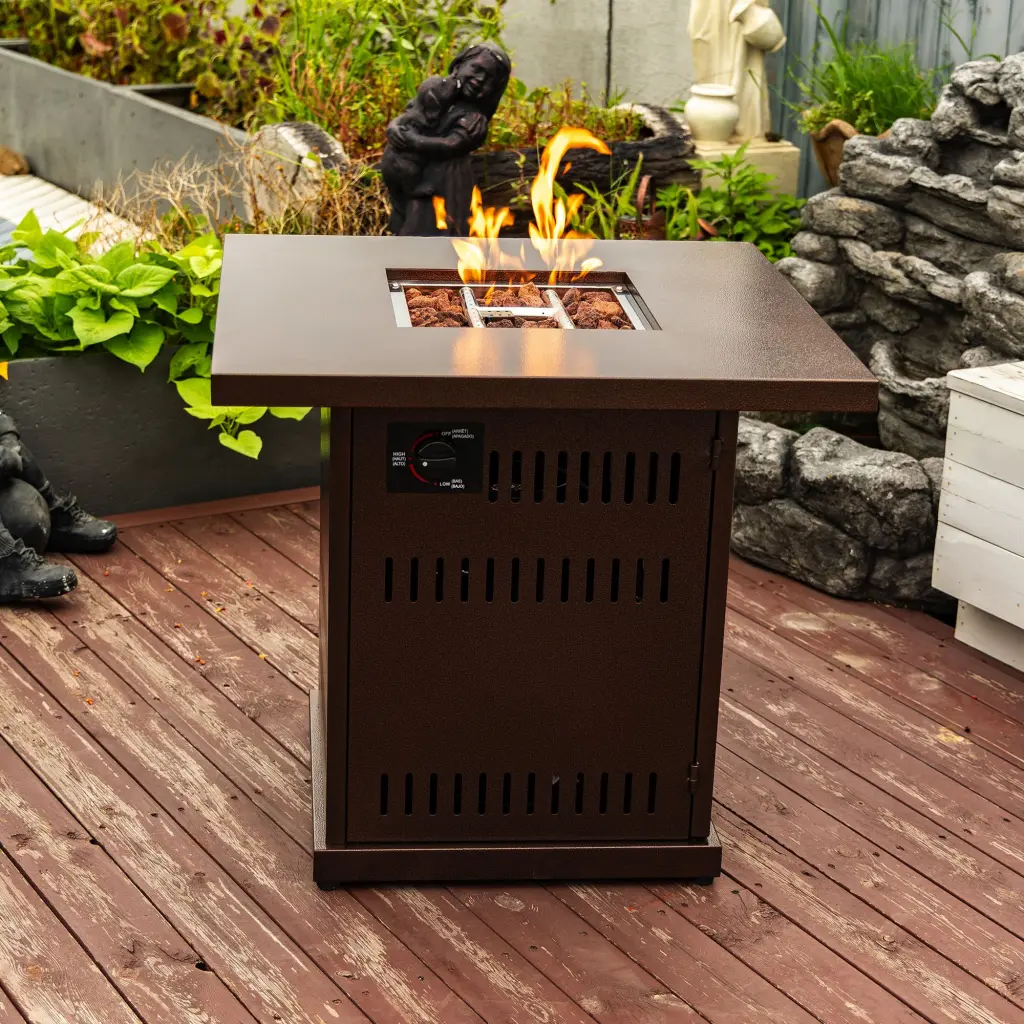 28 Inch Square Fire Pit Table Propane Fire Table Stainless Steel Lid rnb