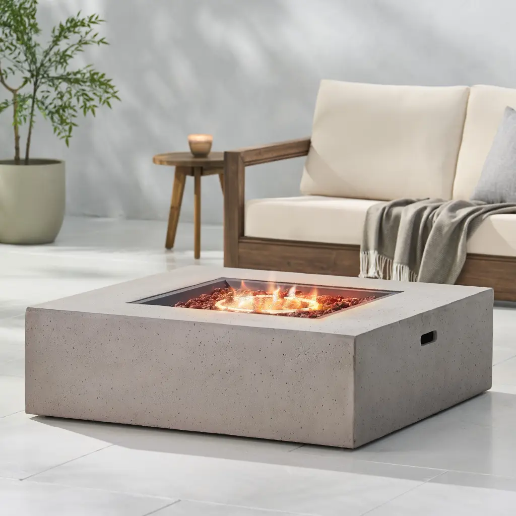 50 000 BTU Square MGO Fire Table Tank Outside Light Grey Patio Heater nh-bc furniturings