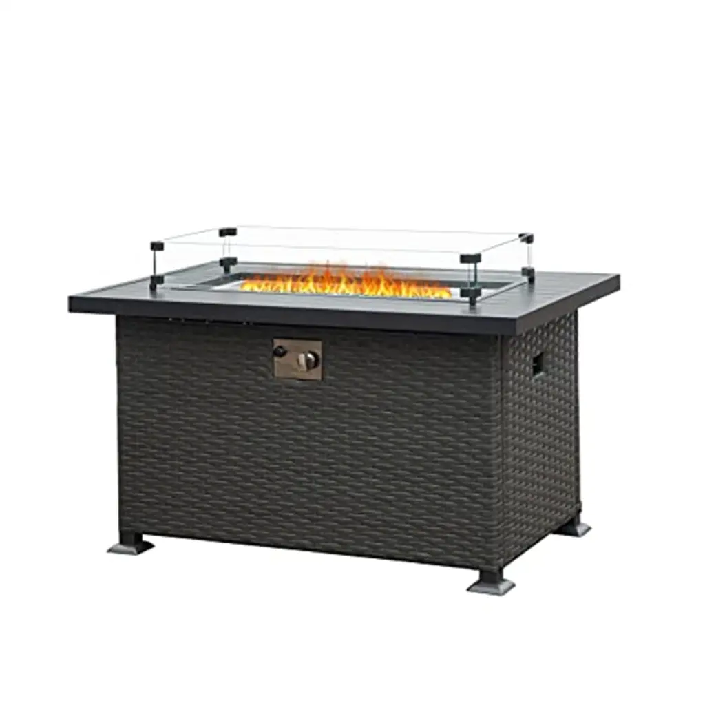 43.3 Inch Fire Pit Table Glass Wind Guard, 50,000 BTU Smokeless Outdoor Fire Pit crefise patio life
