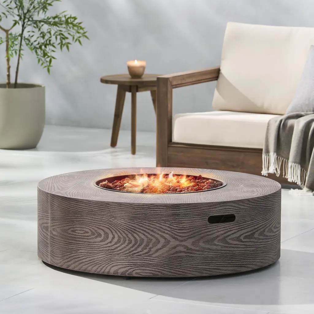 Aidan Round Iron Fire Pit 50000 BTU Tank Outside Wood Iron nh-bc furniturings