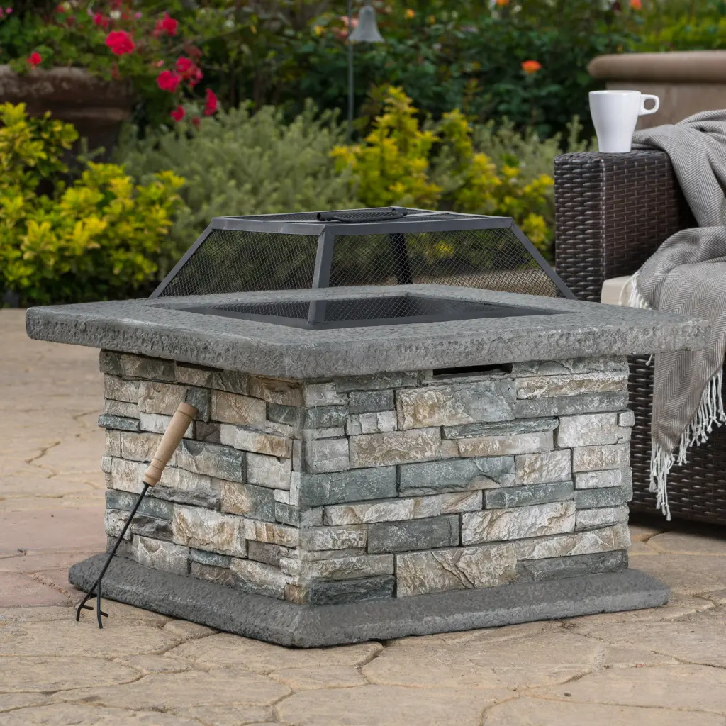 28 Inch Square MGO Fire Pit Stone Gray Magnesium Oxide nh-bc furniturings