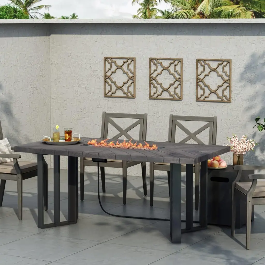 Outdoor Patio Propane Fire Pit Concrete Wood Pattern Fire Table nh-bc furniturings
