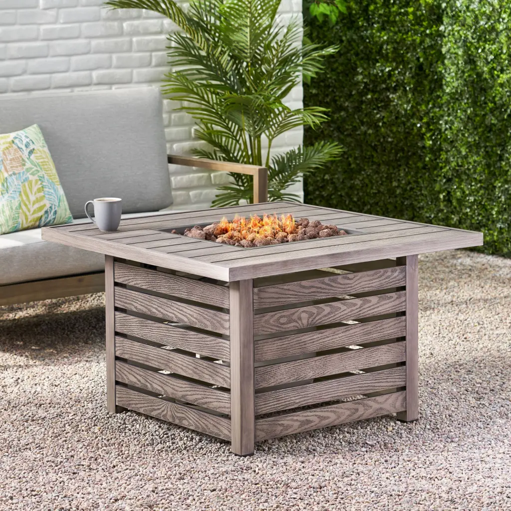 Rene Square Iron Fire Pit 50000 BTU Tank Inside Outdoor Use nh-bc furniturings