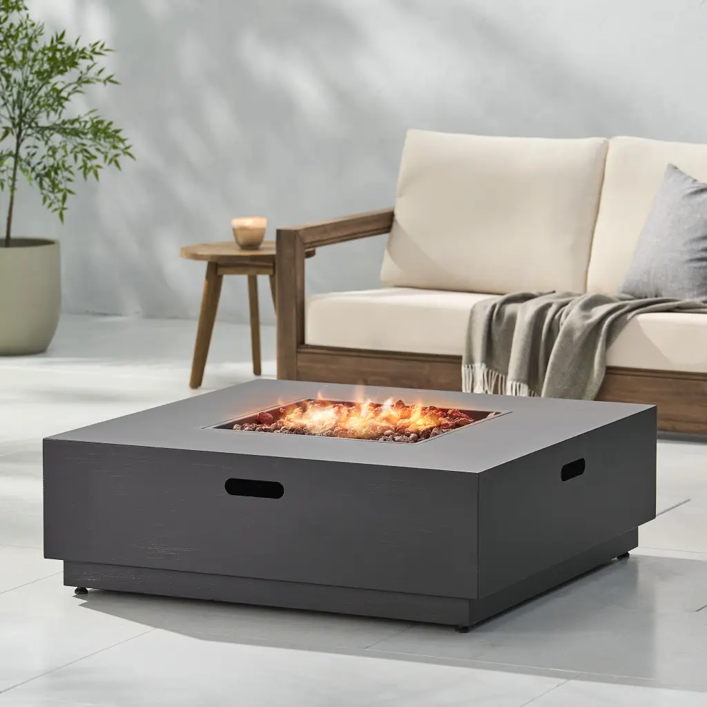 Wellington 40 Square Fire Pit Brown Gold Iron nh-bc furniturings