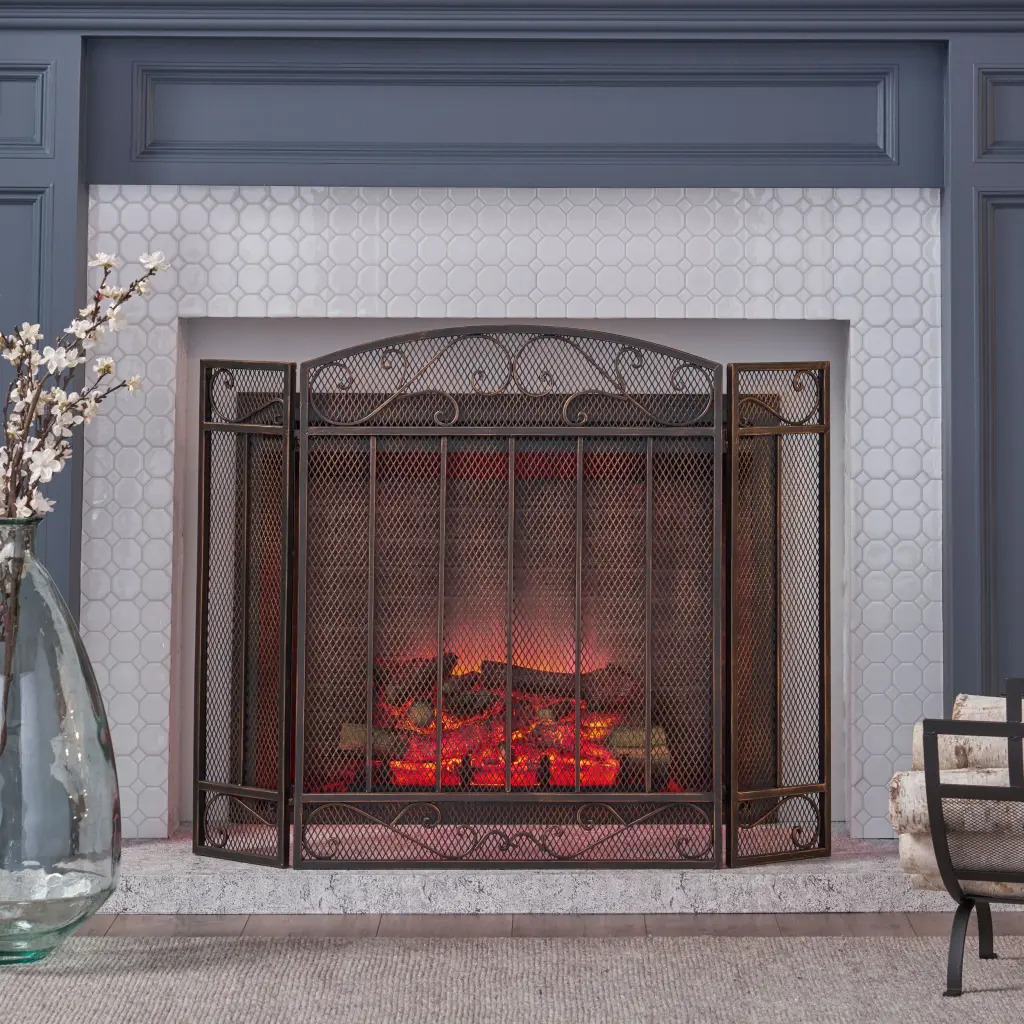 Fire Screen Black Precious Metal Ferrous Metal Fireplace Protection nh-home living