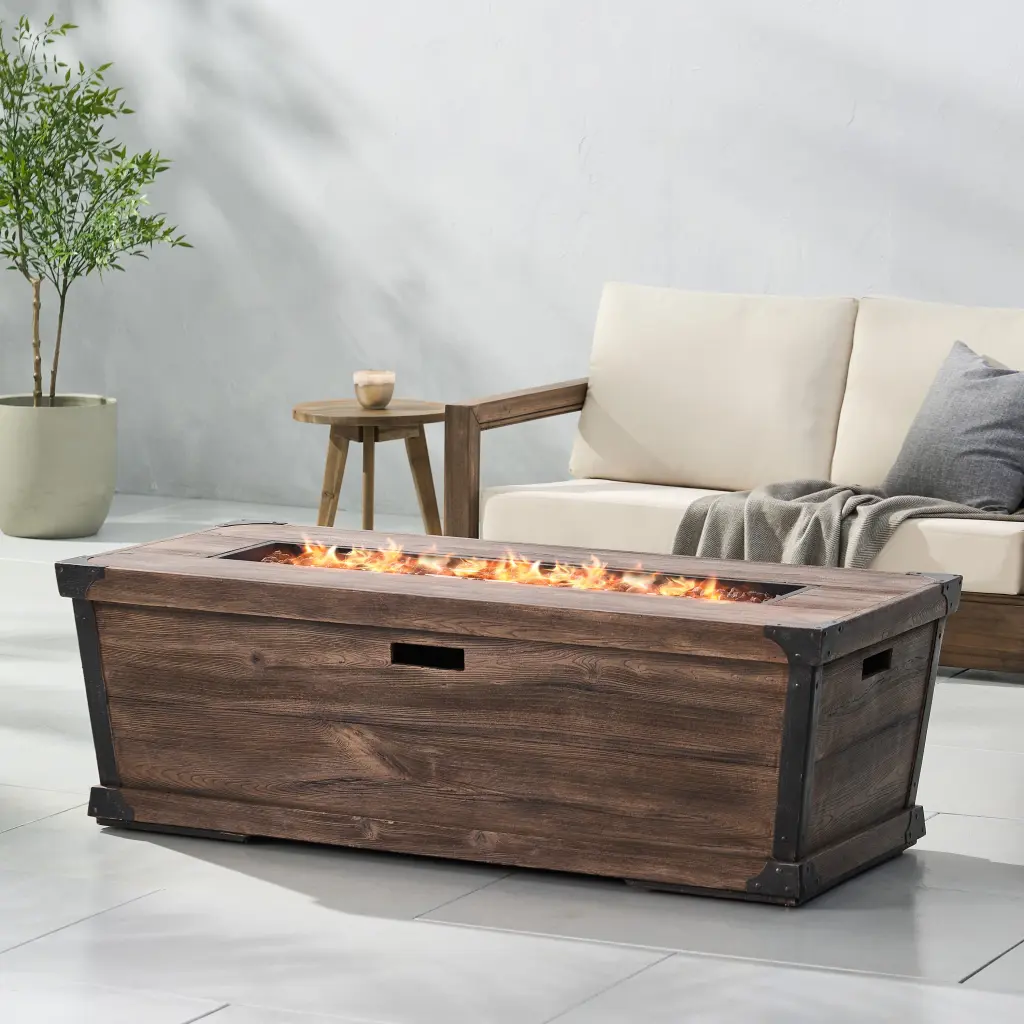 Outdoor Patio Concrete Fire Table Rectangle Gas Burning 56 Inch Fire Pit nh-bc furniturings