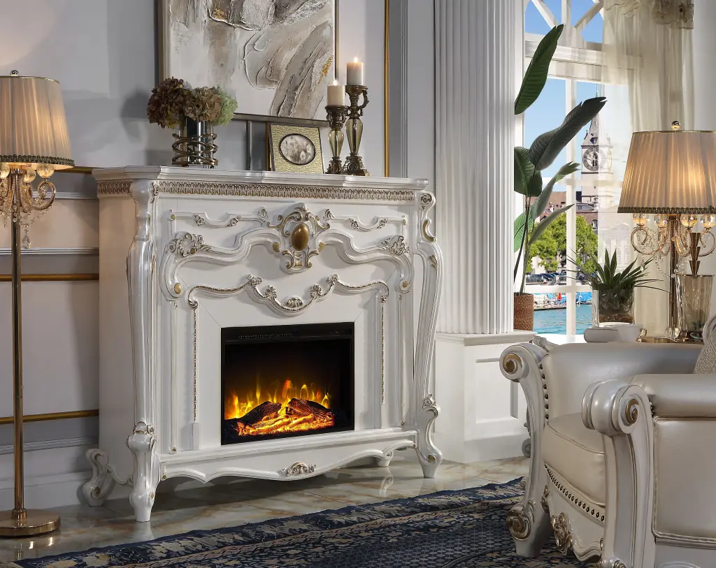Picardy Fireplace Antique Pearl Finish Ac01345 Antique White Solid Wood Mantel acme onsite store