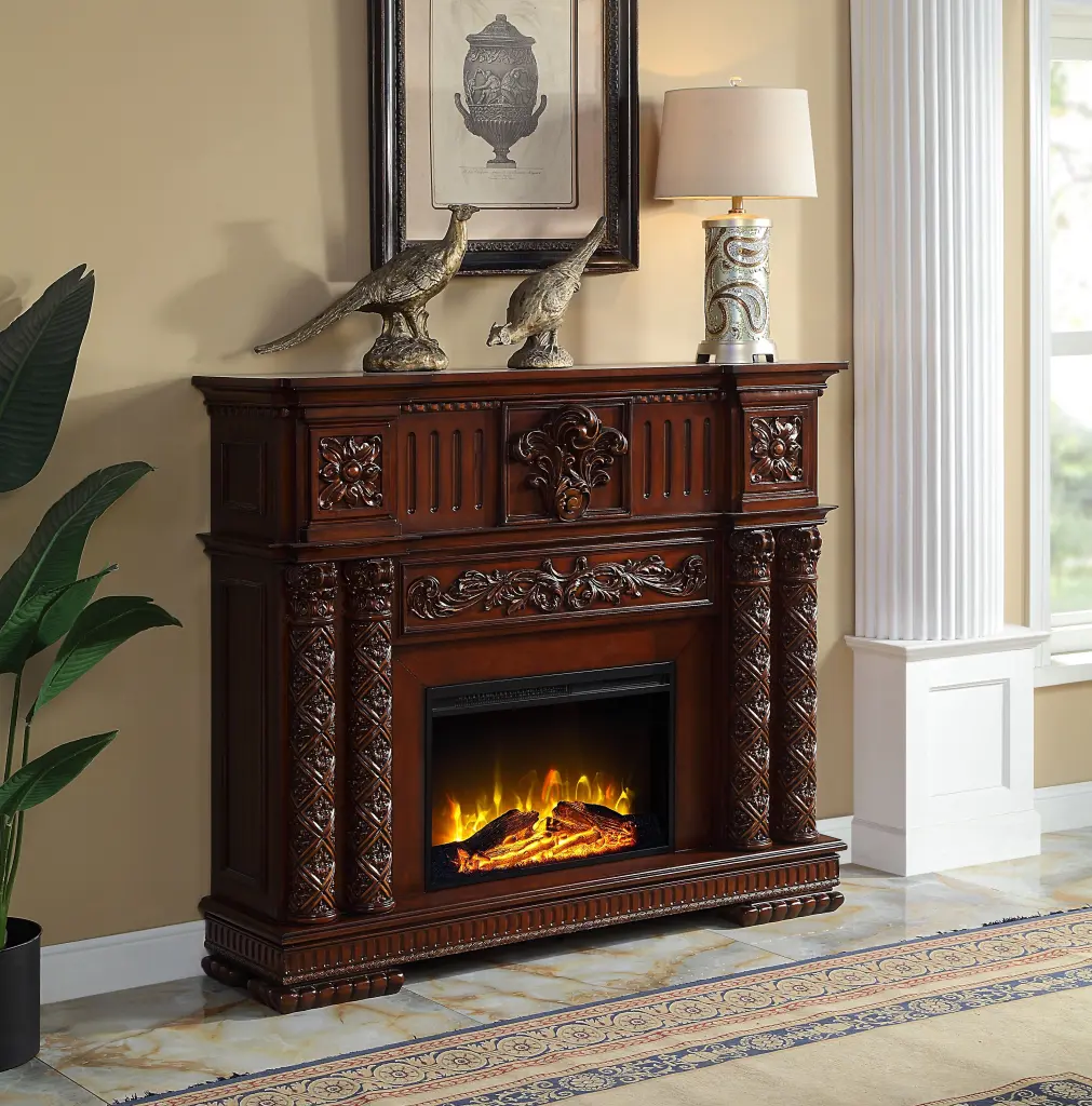 Vendome Fireplace Cherry Finish Solid Wood MDF AC01312 Living Room acme onsite store