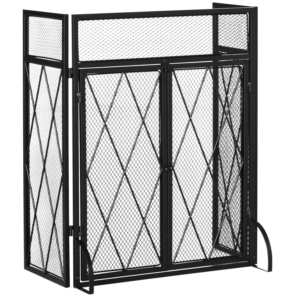 3 Panel Folding Fireplace Screen Timber Burning - Double Door Safety Screen aosom business