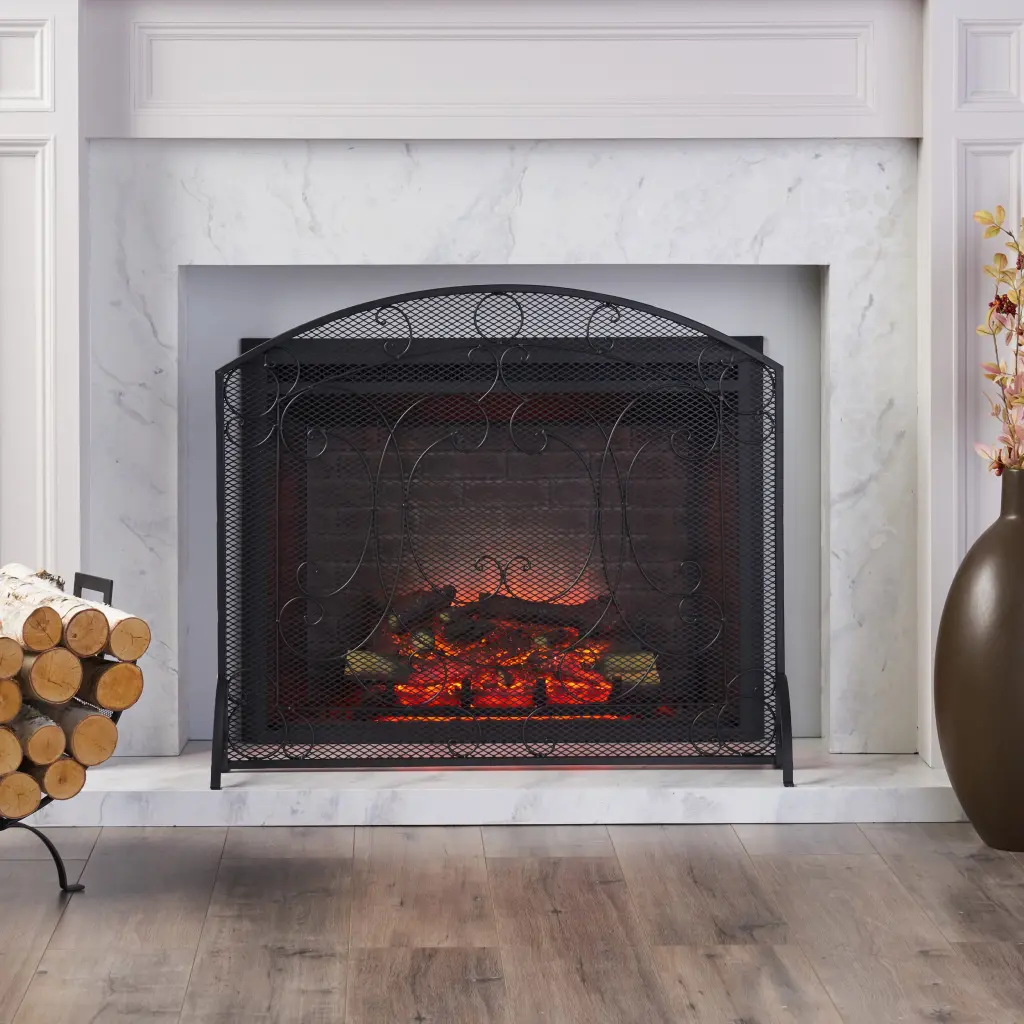 Black Ferrous Metal Fireplace Screen nh-home living