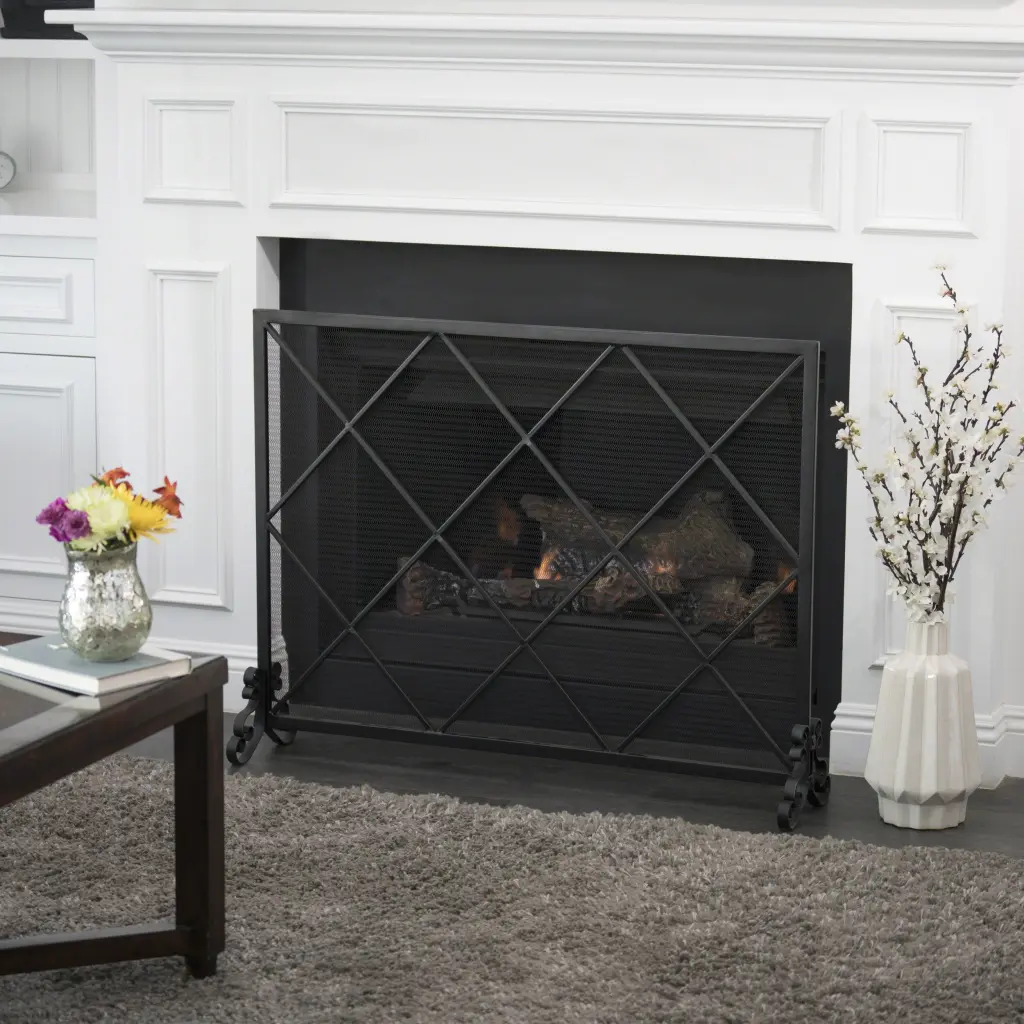 Fire Screens Black Ferrous Metal Fireplace Guard Spark Screen nh-home living