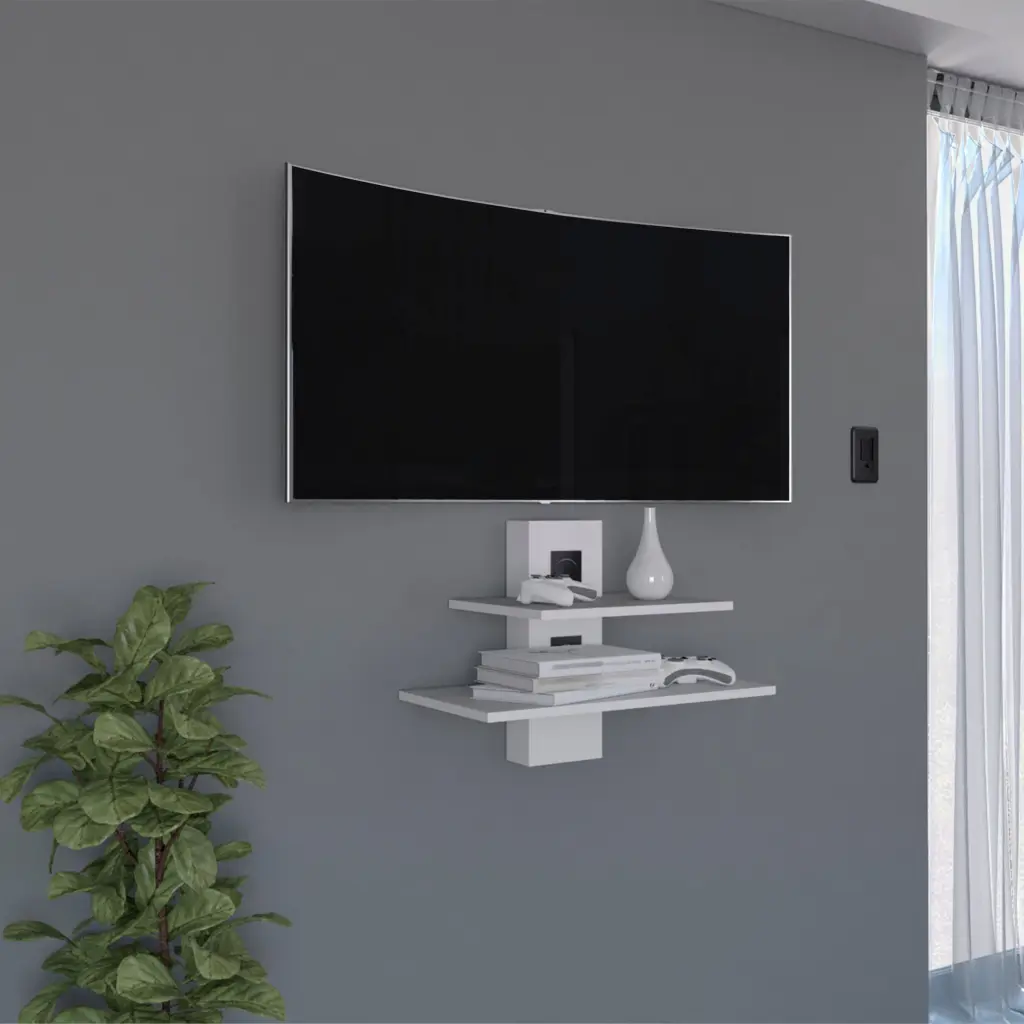 Havre Floating Shelf Dual Shelf Wall Unit Cable Management White depot e-shop
