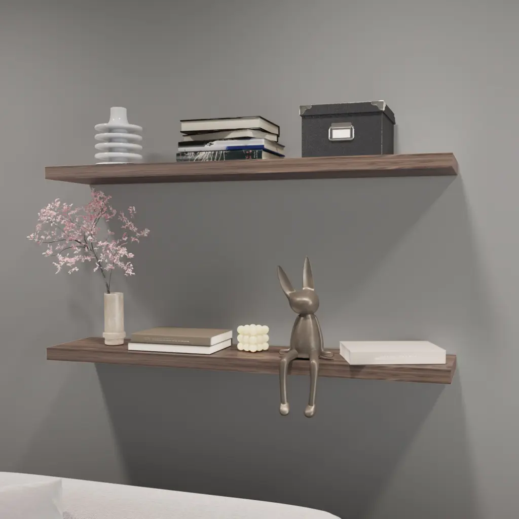Greer Floating Shelf Melamine X2 Cognac Minimalist Modern Wall Mounted Shelves fm furniture