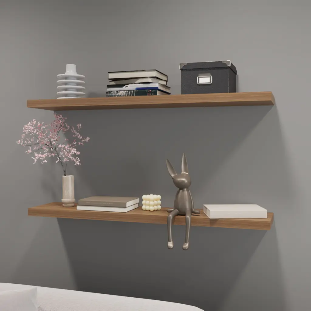 Greer Floating Shelf Melamine Mahogany Finish Set 2 fm furniture
