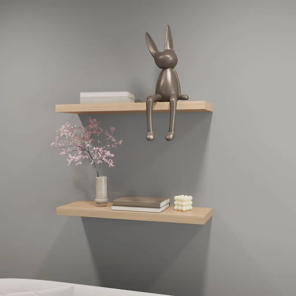 Iva Floating Shelf Melamine, Light Pine Beige Floating Horizontal Wall Shelf fm furniture