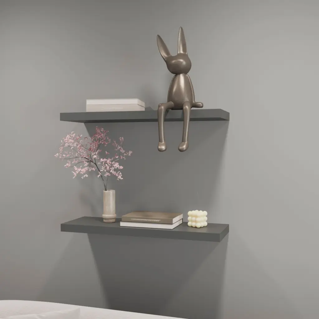 Iva Floating Shelf Melamine X2, Matt Grey Matte Gray Primary Living Room Wall Shelf fm furniture