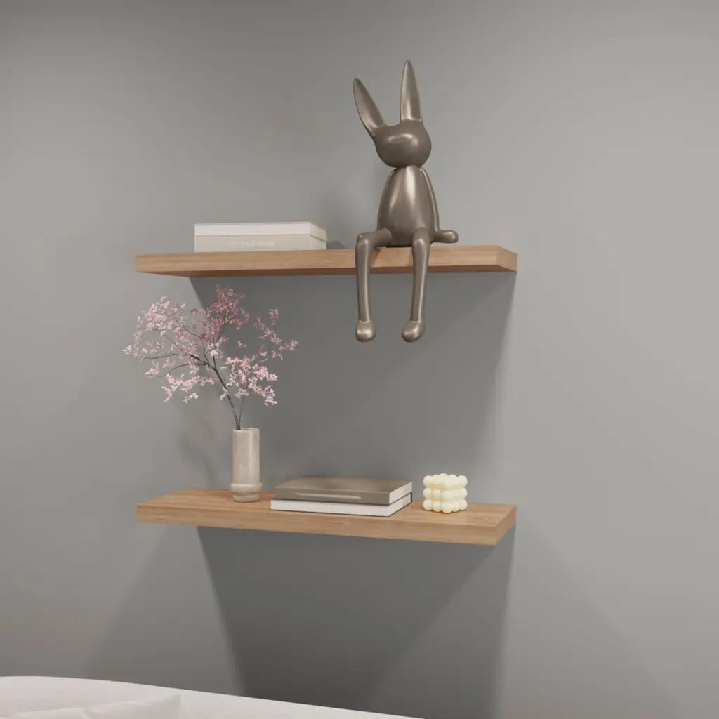 Iva Floating Shelf Set 2 Pine Light Oak - Modern Wall Shelves Living Room fm furniture