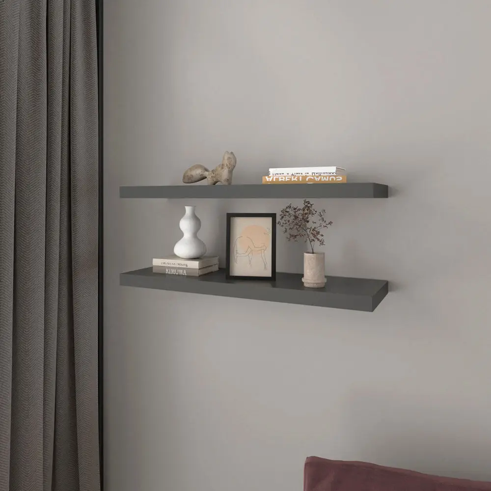 Floating Shelf Dallas Matt Gray Matte Gray Particle Board Living Room Wall Shelf treevol furniture
