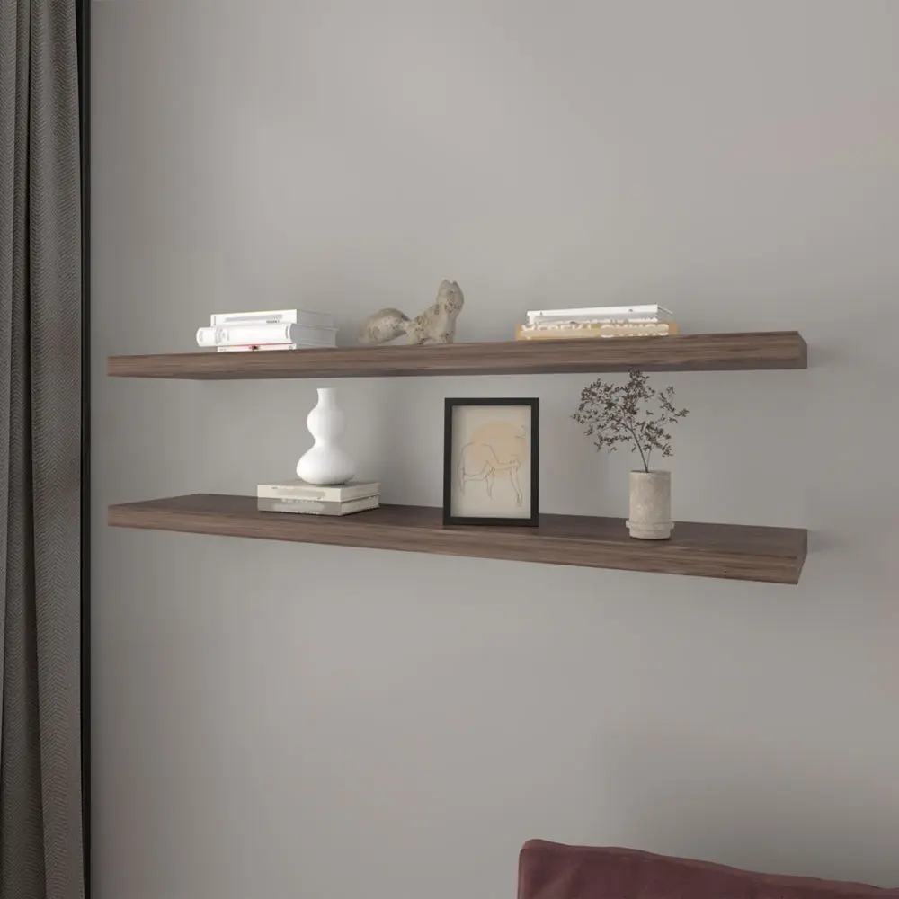 Floating Shelf Lyle Dark Walnut Particle Board Living Room Storage treevol furniture