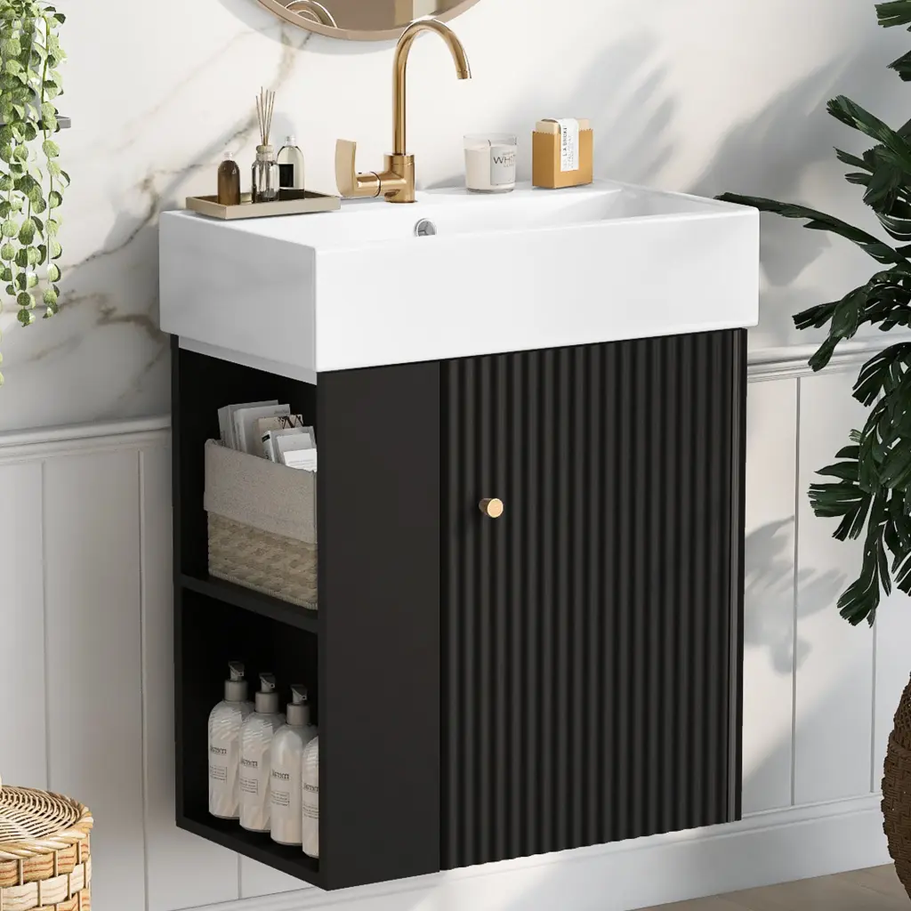 Video 21.6 Inch Modern Floating Bathroom Vanity Porcelain Basin Pedestal Sink rnb