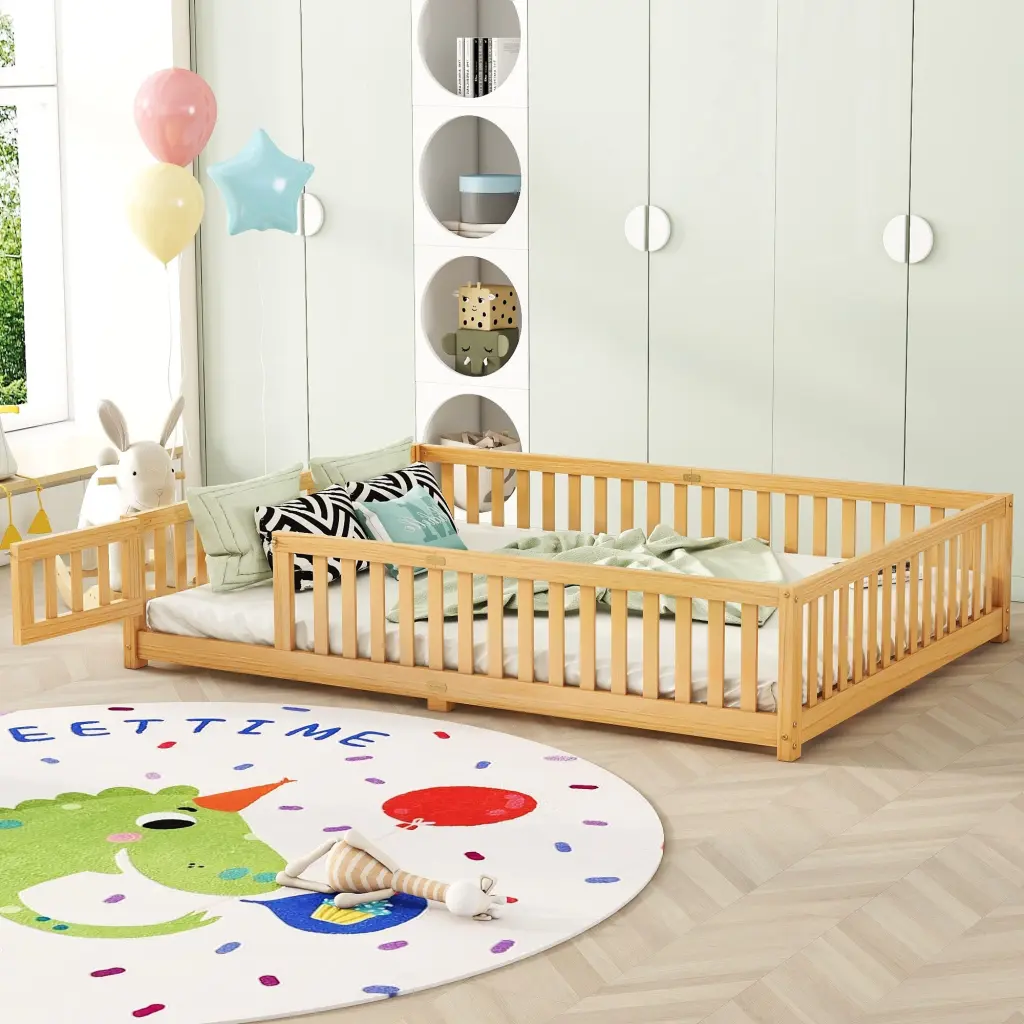 Queen Floor Bed Safety Guardrails and Door Kids bonwell